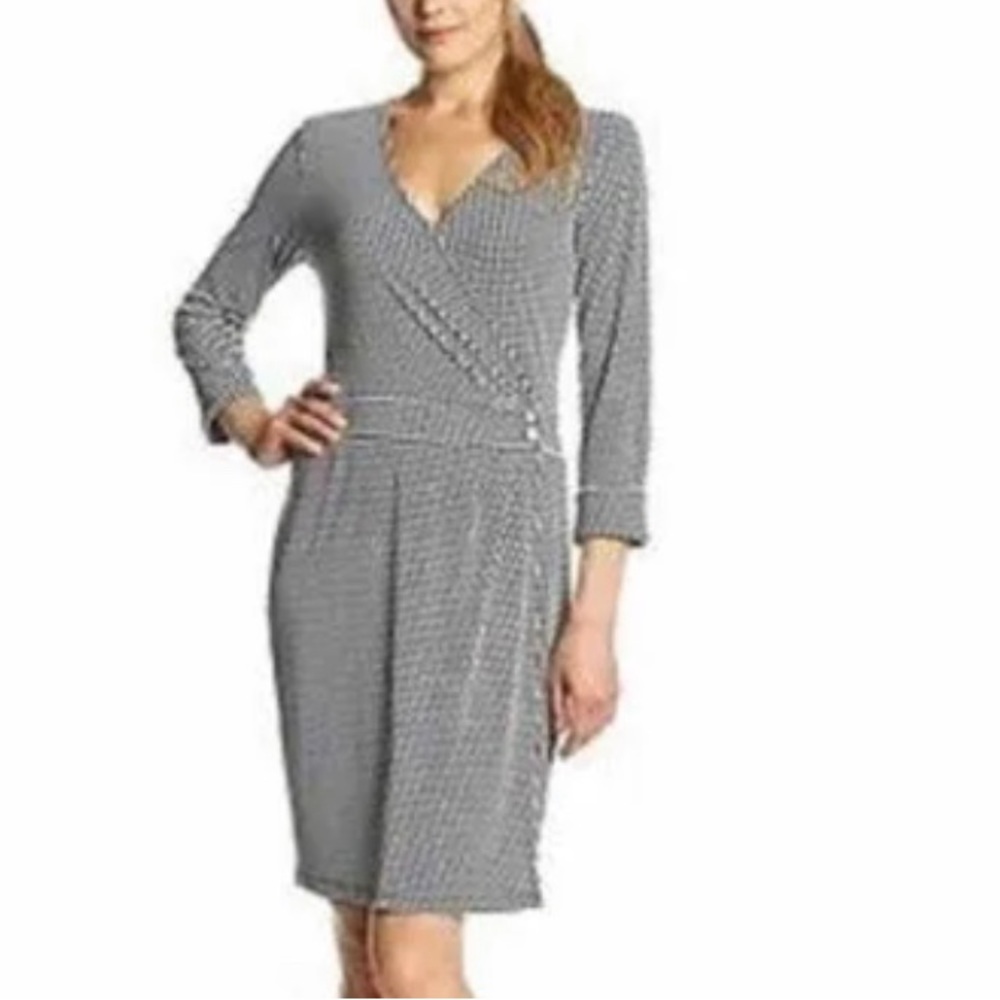 JNY Signature wrap dress black white modern houndstooth print